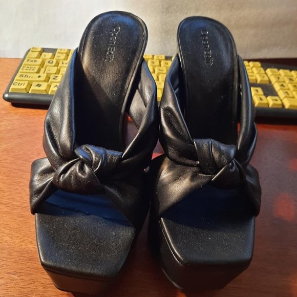 NEW ! Open Edit Platform High Block Open Toe Slip On Sandals Black Size 8 - Picture 3 of 7